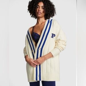 Victoria's Secret PINK Creamer Knit Varsity Cardigan Sweater Jacket Size Med